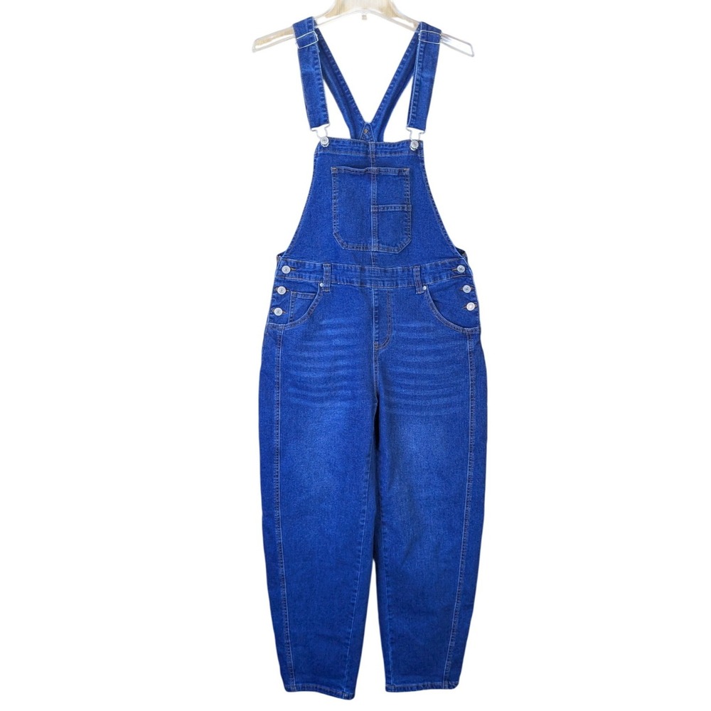 Luvamia Womens Denim Overalls Stretch Barrel Leg Bib Jumpsuit Size S Blue